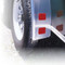 Photograph of red rectangular reflectors on mud flaps of truck.