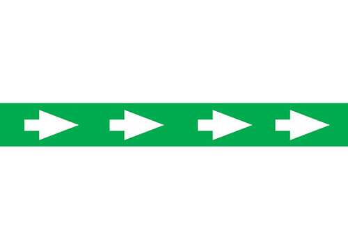 Picture of Printed Warning Floor Tape with White Arrows on Green Background.