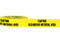 An image of a roll of 06457 printed warning tape.  The bright yellow tape has the message "CAUTION HAZARDOUS MATERIAL AREA"  repeated in bold black lettering.