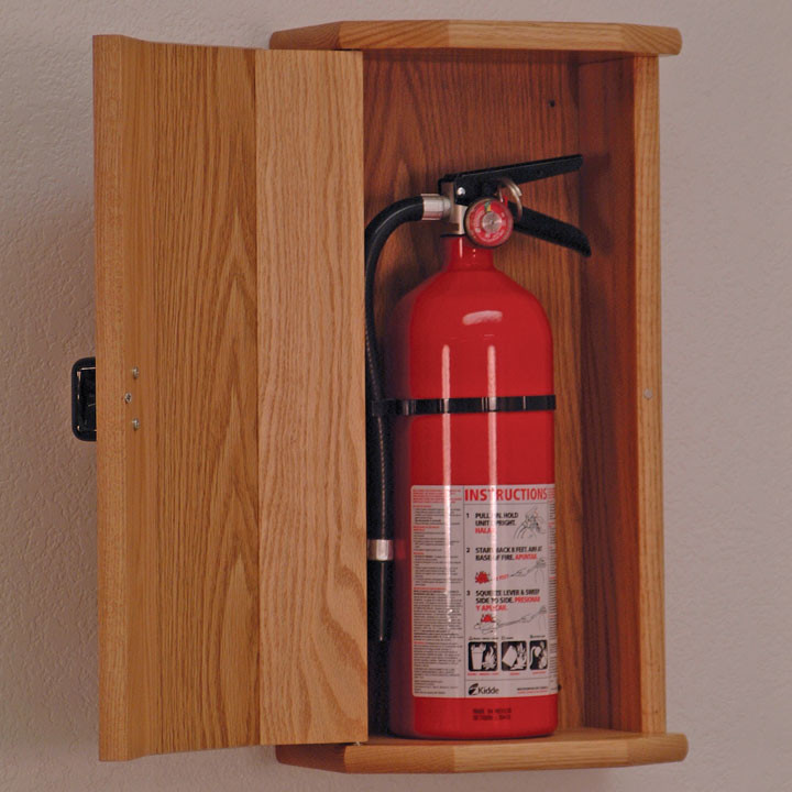 Wooden Fire Extinguisher Cabinet, Engraved Front, 5 lb