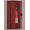 Picture of mahogany 5 lb. fire extinguisher cabinet with acrylic front with door closed.