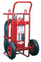 A photograph of a large 09566 amerex stored pressure wheeled fire extinguisher.