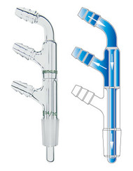 A composite image with a photograph of a CG-1222-A microscale cold finger condenser on the left and a diagram showing the water flow through the condenser on the right.