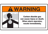 A drawing of a 12" w x 6.5" h 09955 CO2 system sign as described in the product description.