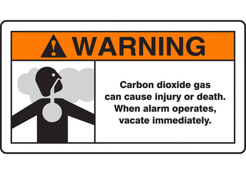 A drawing of a 12" w x 6.5" h 09955 CO2 system sign as described in the product description.