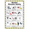 A photograph of a 11005 bucket conveyor safety wall poster with graphics and instruction.