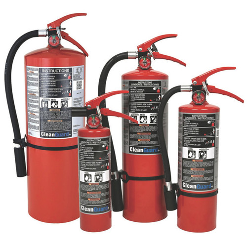 A group photo of the CA03VB, CA07, CA13, and CA25 CleanGuard+ Fire Extinguishers.