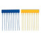 A photograph of a blue and a yellow 09775 matted medium flag fire extinguisher seals, with 100 per package.