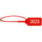 A single red 2023 seal looped closed.