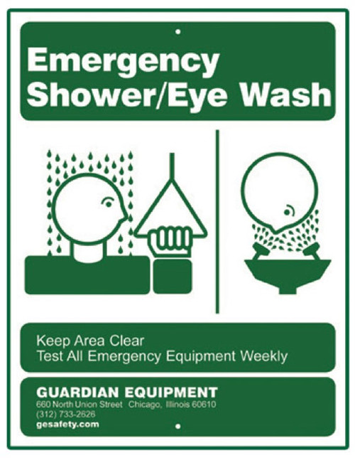 A picture of the green on white 250-008G Emergency Shower/Eye Wash Sign.