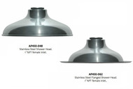 A photograph showing the AP450-048 and AP450-062 stainless steel shower heads.
