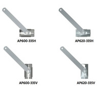 A photograph showing side views of the AP600-335H (top left), AP620-335H (top right), AP600-335V (lower left), and AP620-335V (lower right) shower valve