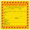 A photograph of a yellow and red 12322 federal and state hazardous waste labels with 500 per roll.