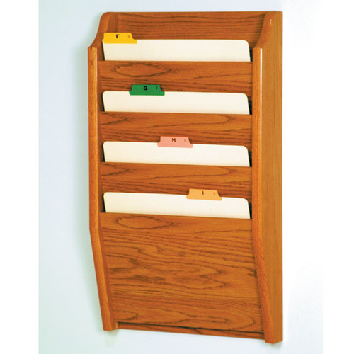 Picture of medium oak 4 pocket file/chart holder.  Files not included.