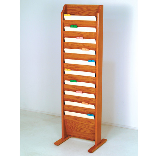 Picture of medium oak free standing, 10 pocket file/chart holder.  Files not included.