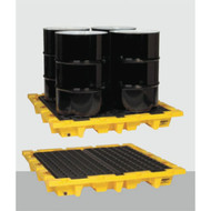 A photograph of a 04313 model 1646 eagle forkliftable and nestable 4 drum spill containment pallet broken down.