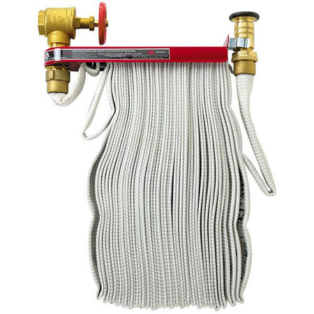 A photograph of a 09905 fire hose pin rack with fire hose installed.