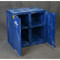 A photograph of a blue 02072 Eagle Modular Quik-Assembly™ Polyethylene Acid and Corrosive cabinet with 24 gallon capacity and door opened.