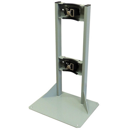 A photograph of a standard 26011 single gas cylinder floor-mounted storage stand with straps.