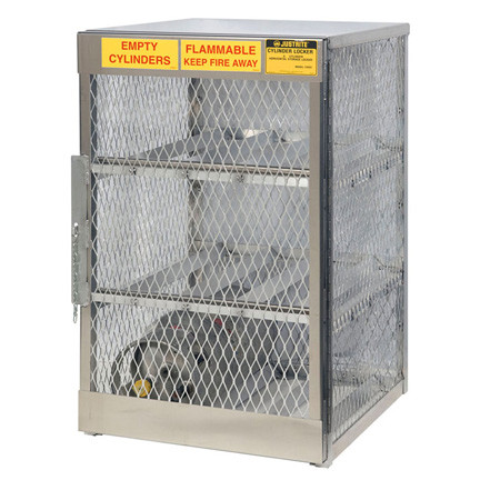 A photograph of an aluminum 26051 6-cylinder horizontal LPG cylinder locker.