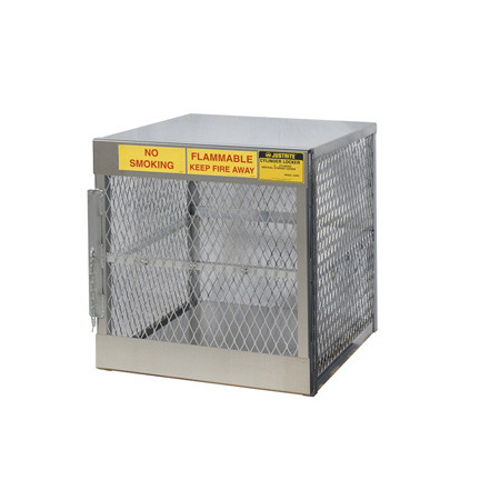 A photograph of an aluminum 26055 4-cylinder vertical LPG cylinder locker.