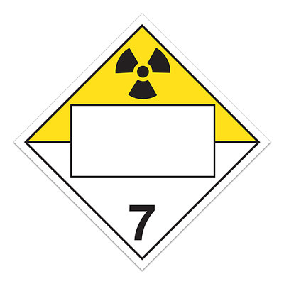 A photograph of a 03150 4 digit blank dot placards, class 7 radioactive materials.