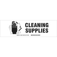 A photograph of a 03419 cleaning supplies cabinet label.