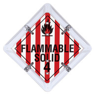 A photograph of a  15-legend DOT fuel flip placard system, with Flammable Solid legend.