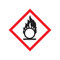 A red and white photograph of a 03601 GHS flame pictogram label.