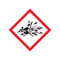 A red and white photograph of a 03602 GHS exploding bomb pictogram label.