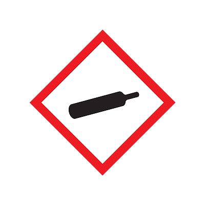 A photograph of a 03604 GHS gas cylinder pictogram label.