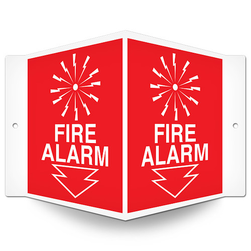 Picture of the Fire Alarm Wall-Projecting V-Sign w/ Icon and Arrow.