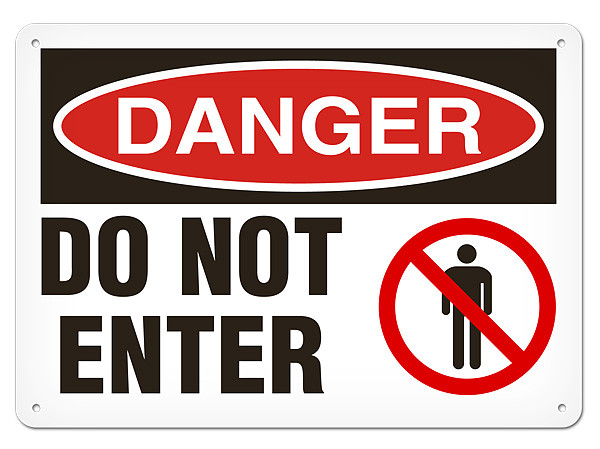 DANGER, Do Not Enter OSHA Signs w/ Prohibition Icon