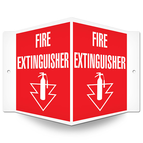 Picture of the Fire Extinguisher Wall-Projecting V-Sign w/ Icon and Arrow.