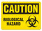 A photograph of a 01623 caution biological hazard sign with biohazard icon.