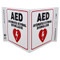 Picture of the AED Automated External Defibrillator Wall-Projecting V-Sign w/ Heart Icon.