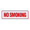 A photograph of a self-adhesive vinyl 01579 no smoking sign, with dimensions 12" w x 4" h.