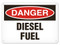 A photograph of a 01558 danger, diesel fuel OSHA sign.