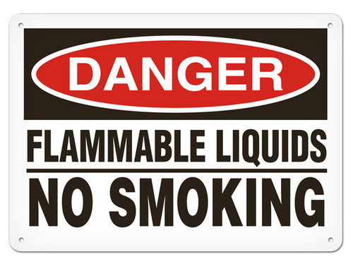 A photograph of a 01560 danger, flammable liquids no smoking OSHA sign.