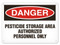 A photograph of a 01568 danger, pesticide storage area authorized personnel only OSHA sign.