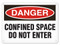 A photograph of a 01704 danger, confined space do not enter OSHA sign.
