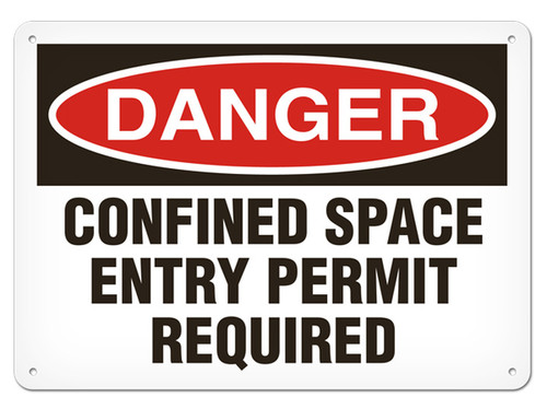A photograph of a 01705 danger, confined space entry permit required OSHA sign.