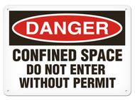 A photograph of a 01706 danger, confined space do not enter without permit OSHA sign.