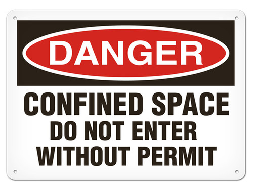 A photograph of a 01706 danger, confined space do not enter without permit OSHA sign.