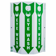 Photograph of the Eye Wash Tri-View Sign w/ Graphics and Down Arrow, Standard. 