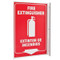 Photograph of the Bilingual English/Spanish Fire Extinguisher Wall-Projecting L-Sign w/ Icon and Down Arrow.