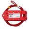 A photograph of a red 07021 Zing recycled 6-hole cable lockout with 10 foot cable.