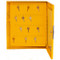 A photograph of a yellow 07067 lockout key cabinet with clear window and 60 key capacity with keys affixed.