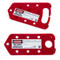 A photograph of a red 07261 Zing Recyclockout lockout tagout hasp/tag combination in open and closed positions.