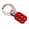 A photograph of 07350 1" red dipped steel lockout hasp with anti-pry tabs.